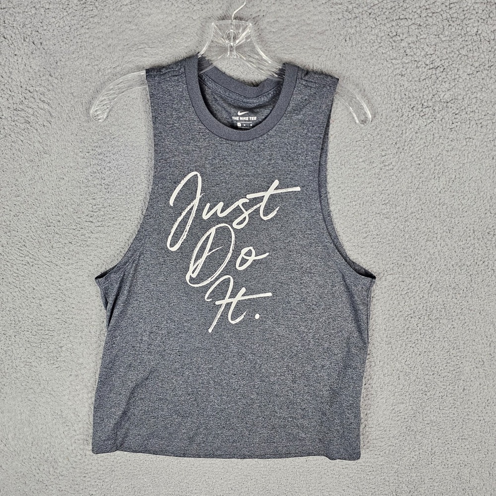 Nike Training Tank Womens Medium Gray Just Do It Logo Athletic Fit 911530-010